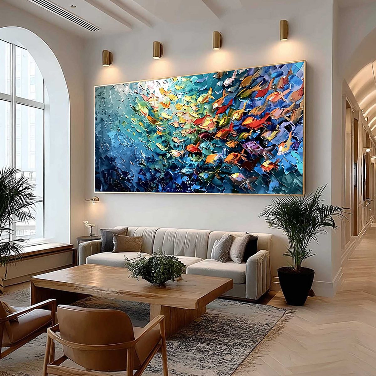 OCEANIC RUSH: Textured Palette Knife Painting of a School of Fish - Image 7
