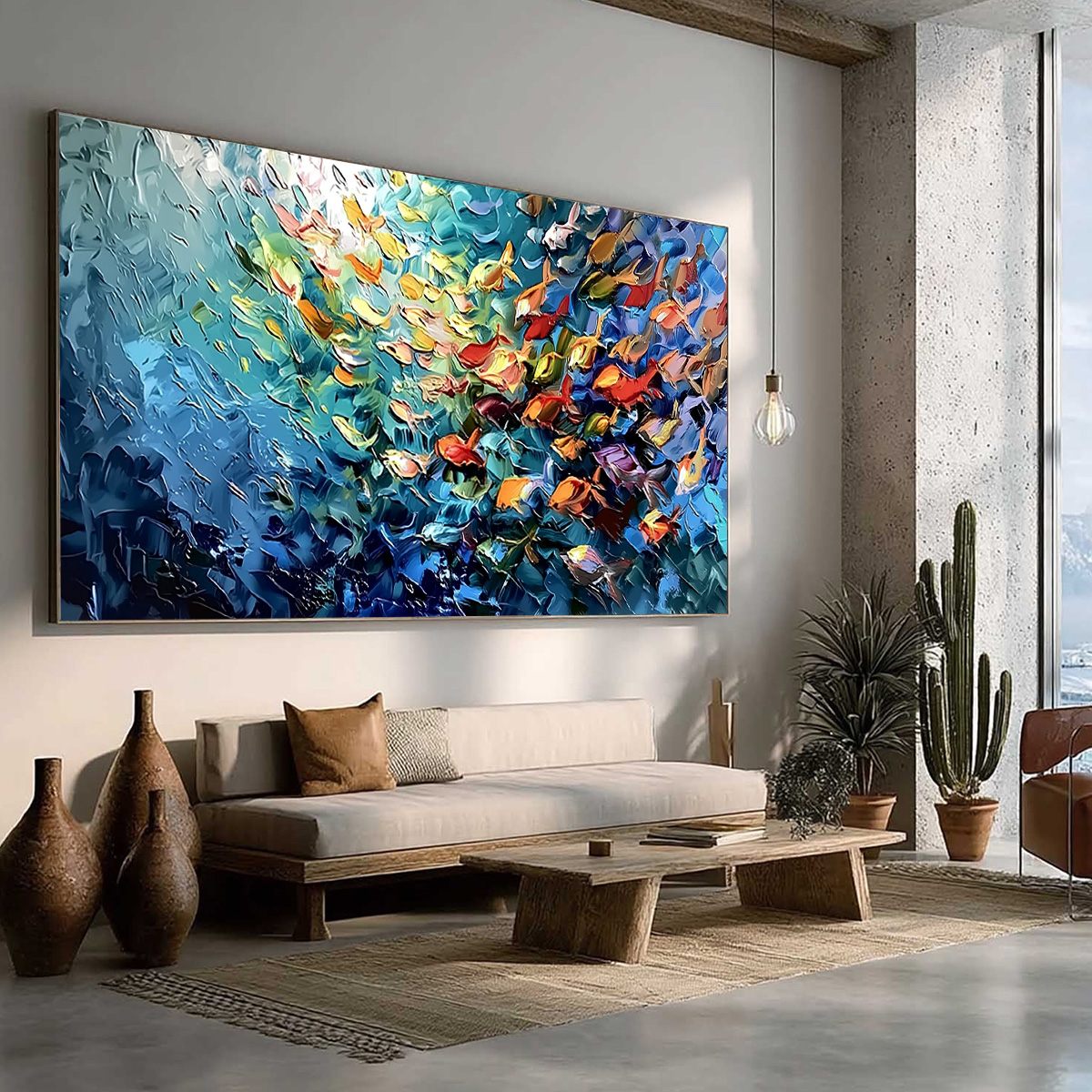 OCEANIC RUSH: Textured Palette Knife Painting of a School of Fish - Image 8