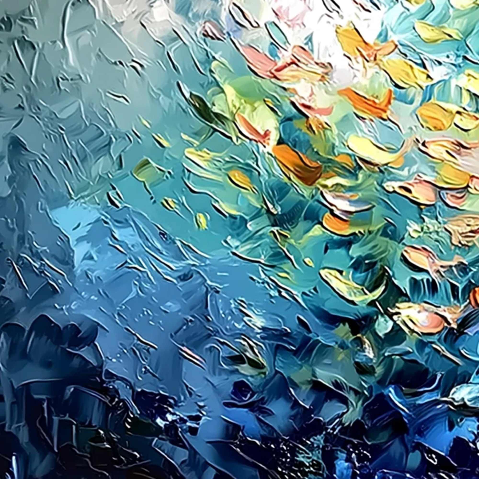 OCEANIC RUSH: Textured Palette Knife Painting of a School of Fish - Image 3