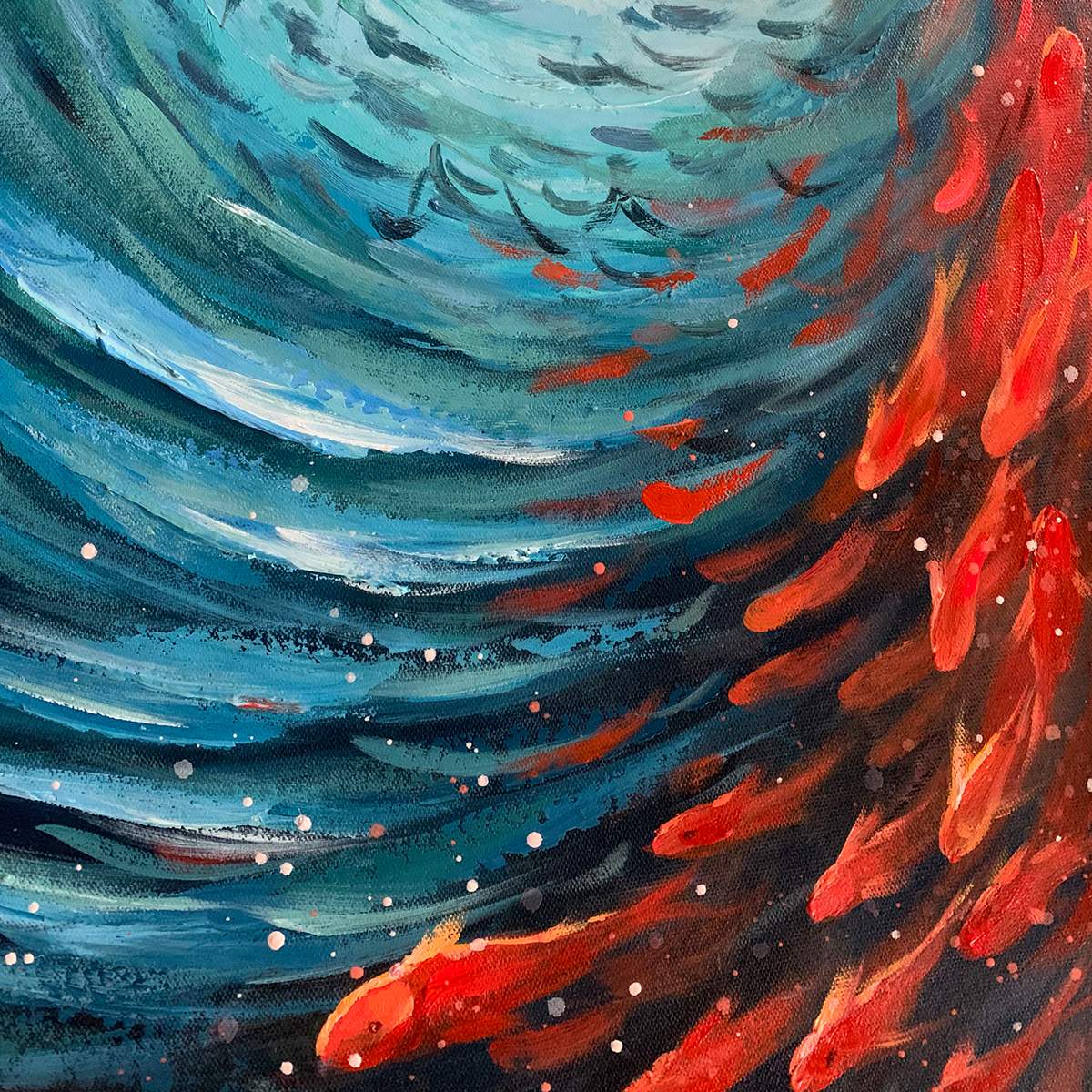 OCEANIC DANCE: Abstract Swirling Fish Oil Painting - Image 3