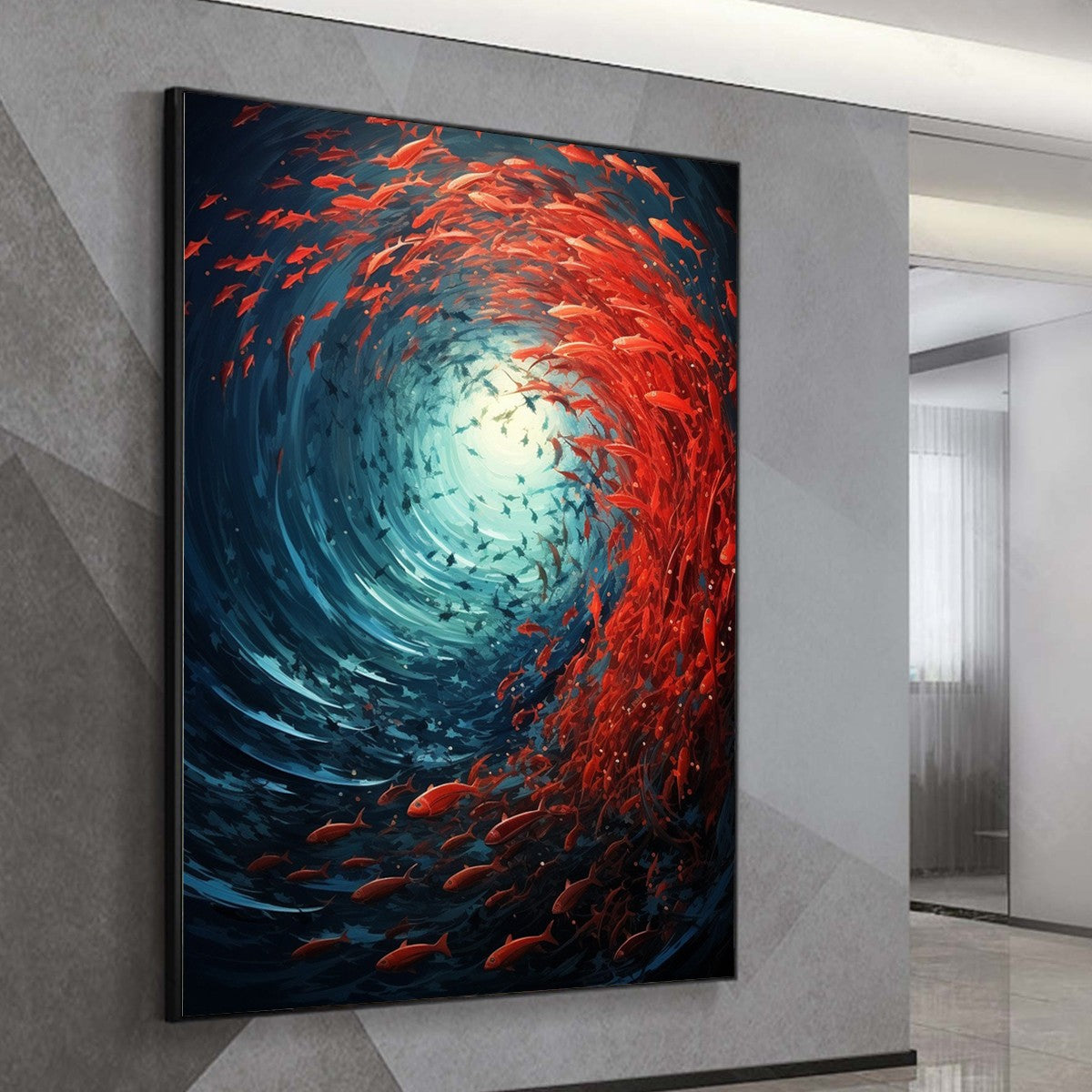 OCEANIC DANCE: Abstract Swirling Fish Oil Painting - Image 4