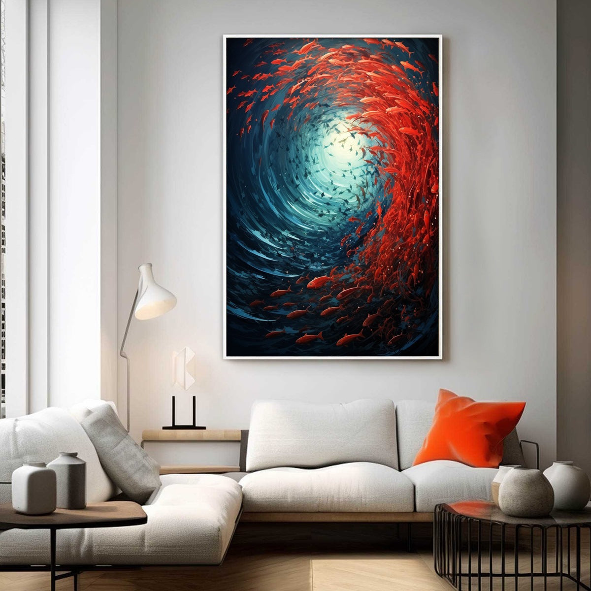 OCEANIC DANCE: Abstract Swirling Fish Oil Painting - Image 6
