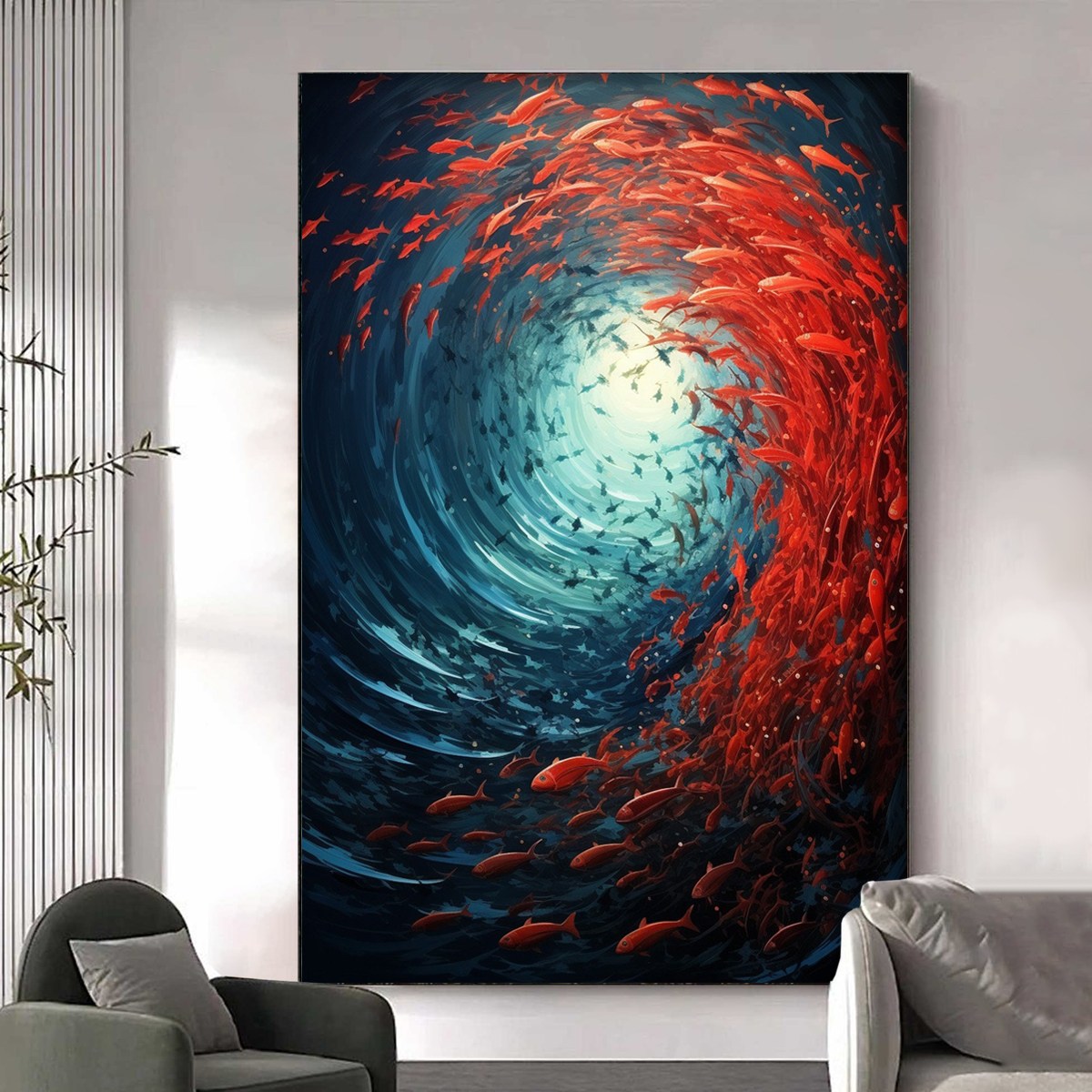 OCEANIC DANCE: Abstract Swirling Fish Oil Painting - Image 7