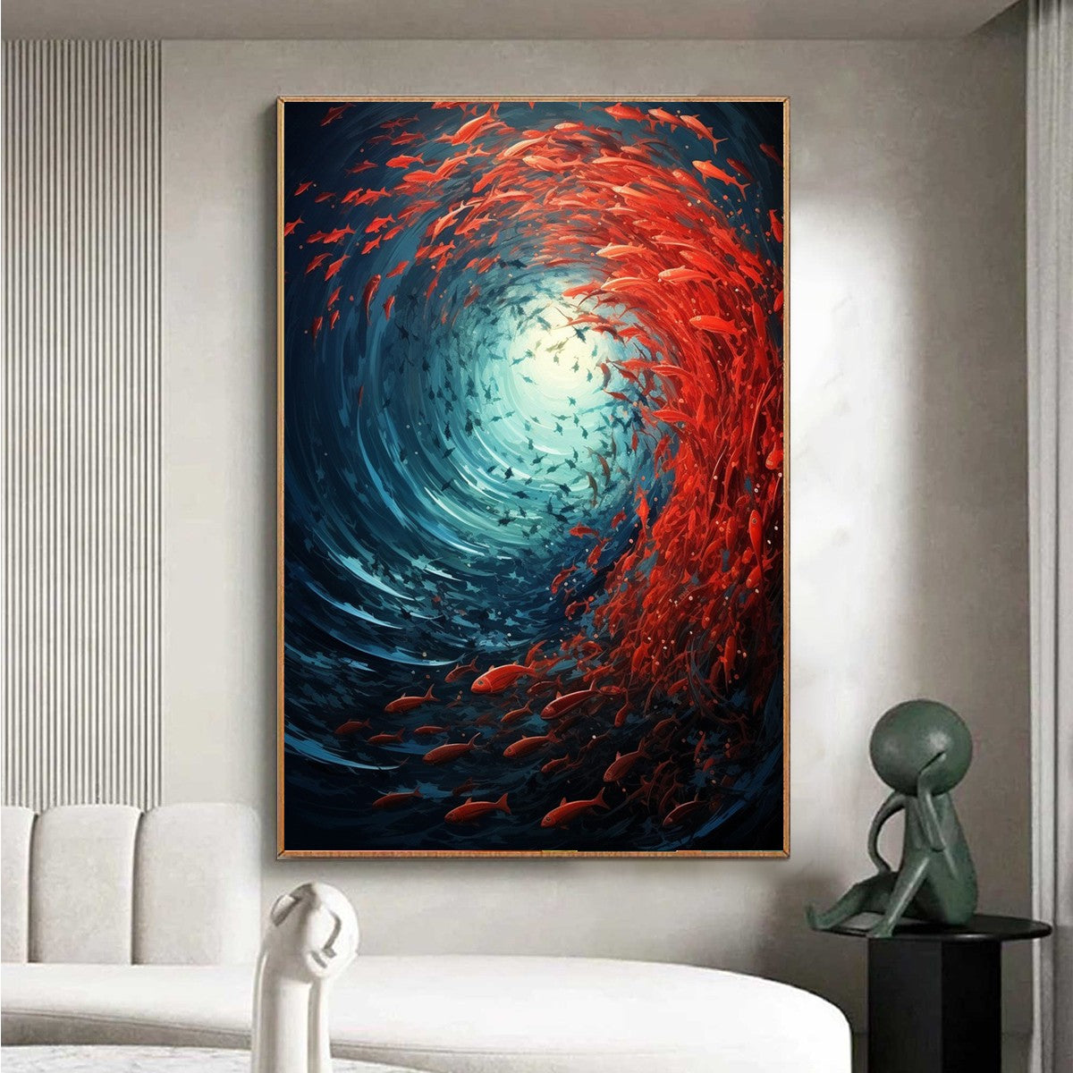 OCEANIC DANCE: Abstract Swirling Fish Oil Painting - Image 2