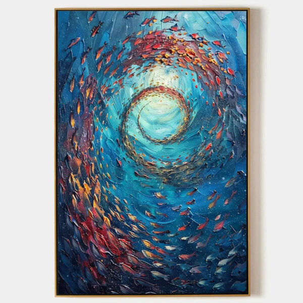 OCEANIC VORTEX: Vertical Fish Painting, Impasto