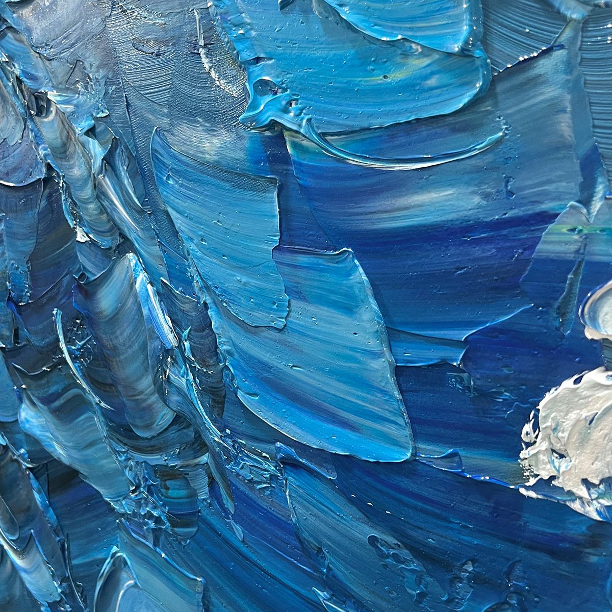 OCEANIC WHISPERS: Textured Ocean Painting, Blue Abstract Wall Art, Vertical Canvas, Impasto Decor - Image 4