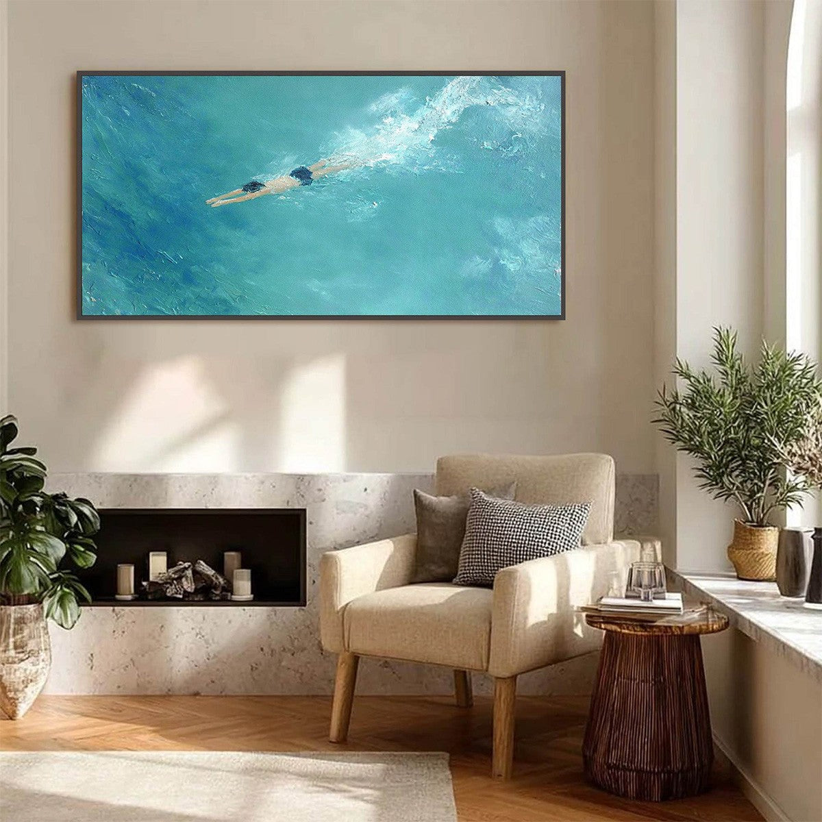 OCEAN DIVE: Textured Minimalist Seascape Oil Painting - Image 6