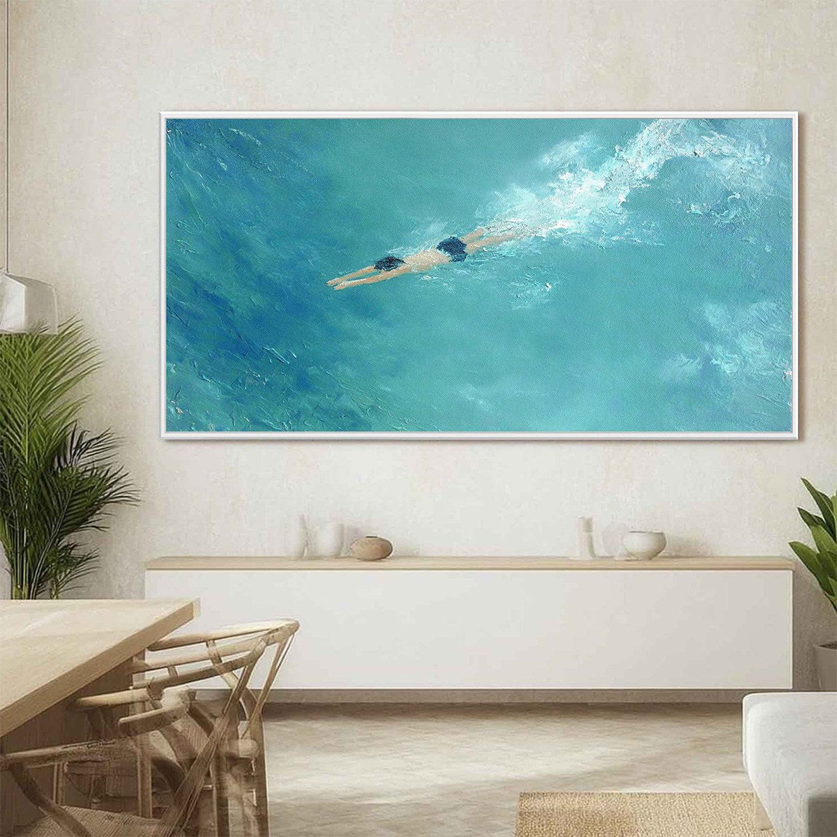 OCEAN DIVE: Textured Minimalist Seascape Oil Painting - Image 4