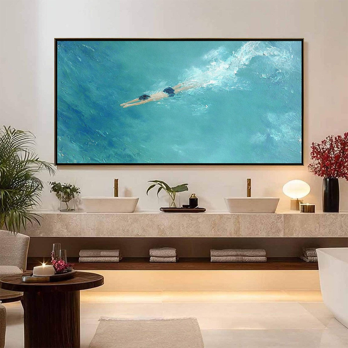 OCEAN DIVE: Textured Minimalist Seascape Oil Painting - Image 2