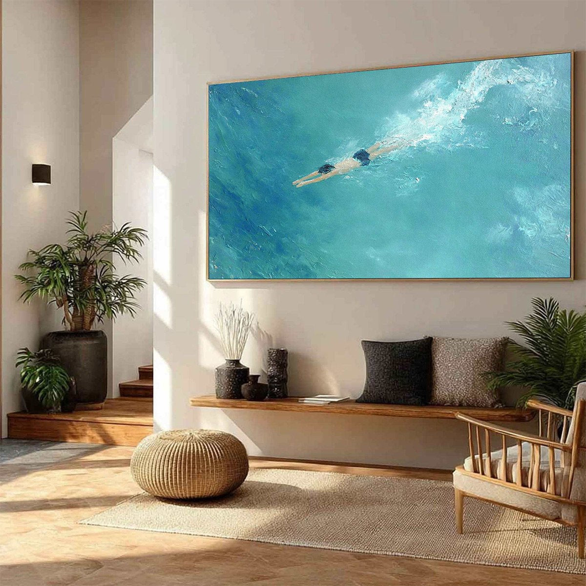 OCEAN DIVE: Textured Minimalist Seascape Oil Painting - Image 5