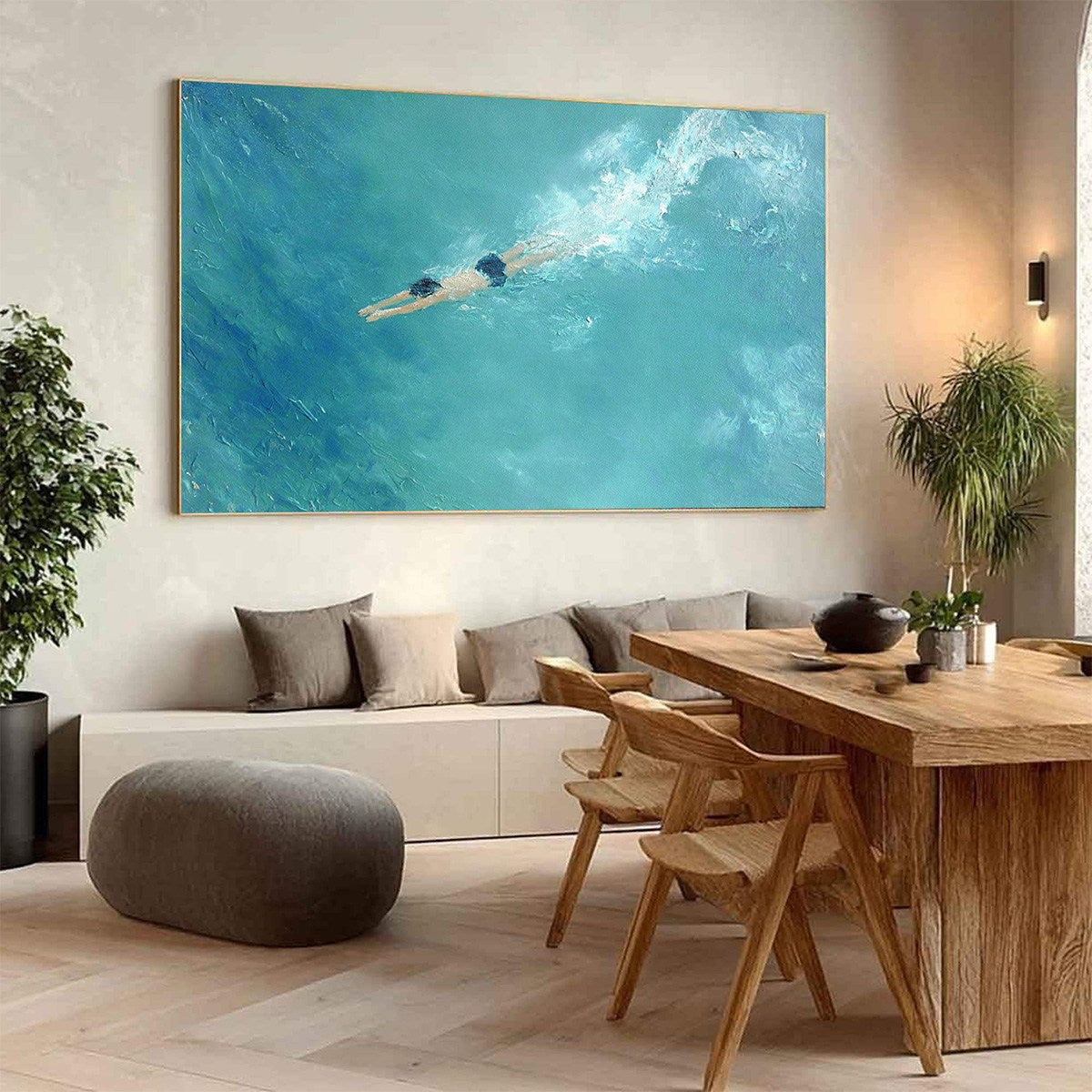 OCEAN DIVE: Textured Minimalist Seascape Oil Painting - Image 8