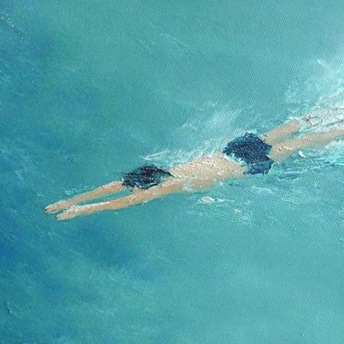 OCEAN DIVE: Textured Minimalist Seascape Oil Painting - Image 3