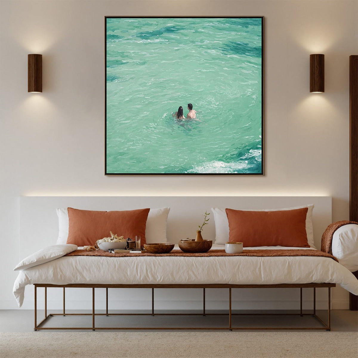 OCEAN EMBRACE: Minimalist Beach Scene Oil Painting - Image 4