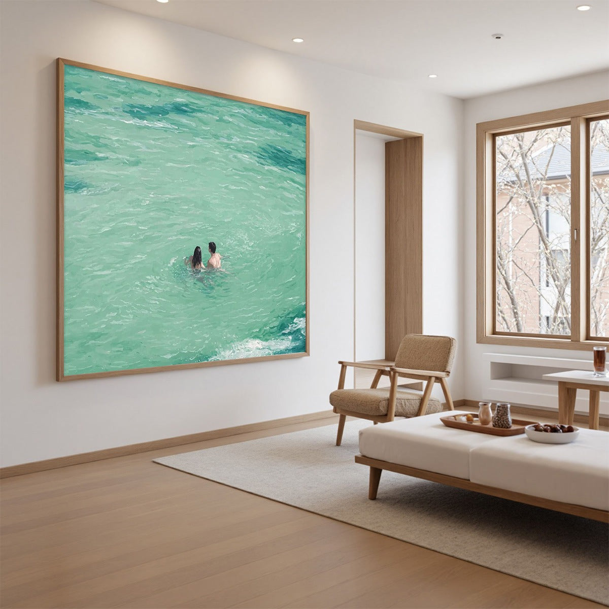 OCEAN EMBRACE: Minimalist Beach Scene Oil Painting - Image 3