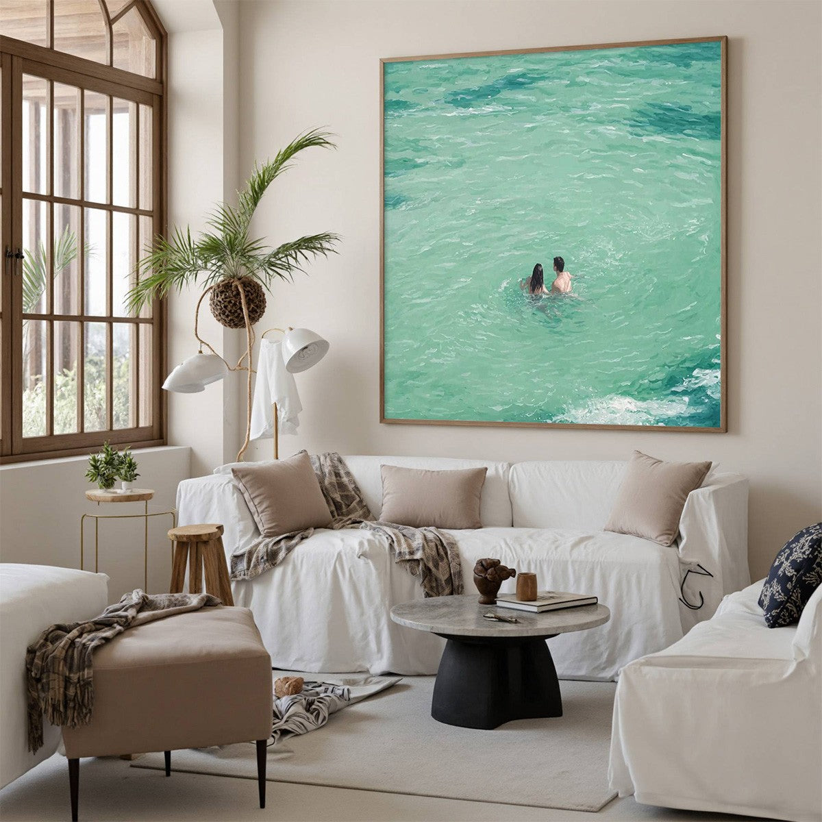OCEAN EMBRACE: Minimalist Beach Scene Oil Painting - Image 5