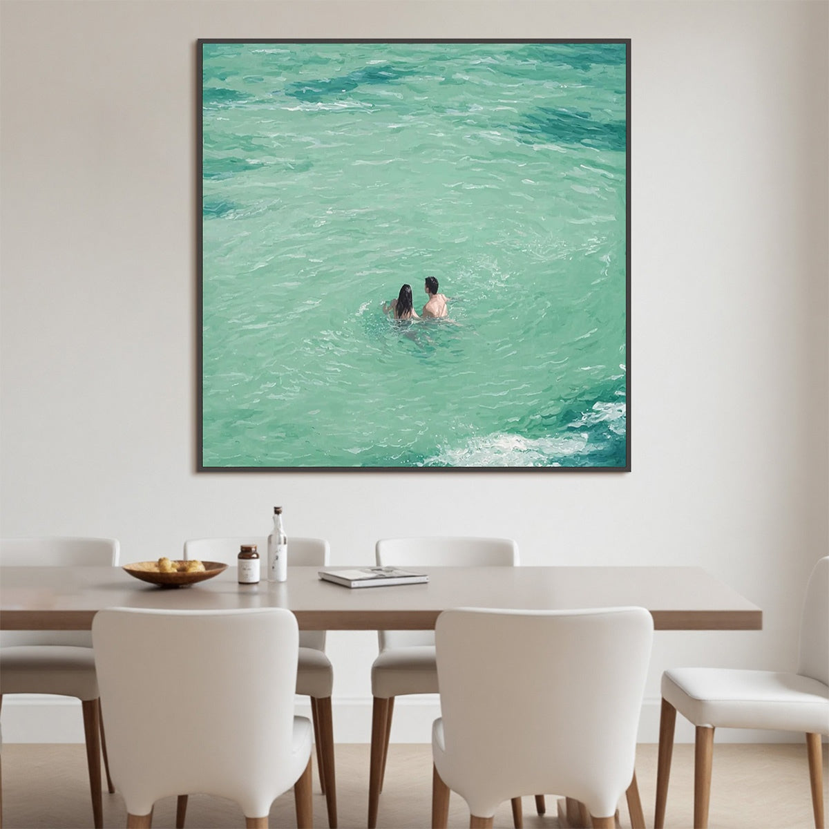 OCEAN EMBRACE: Minimalist Beach Scene Oil Painting - Image 7