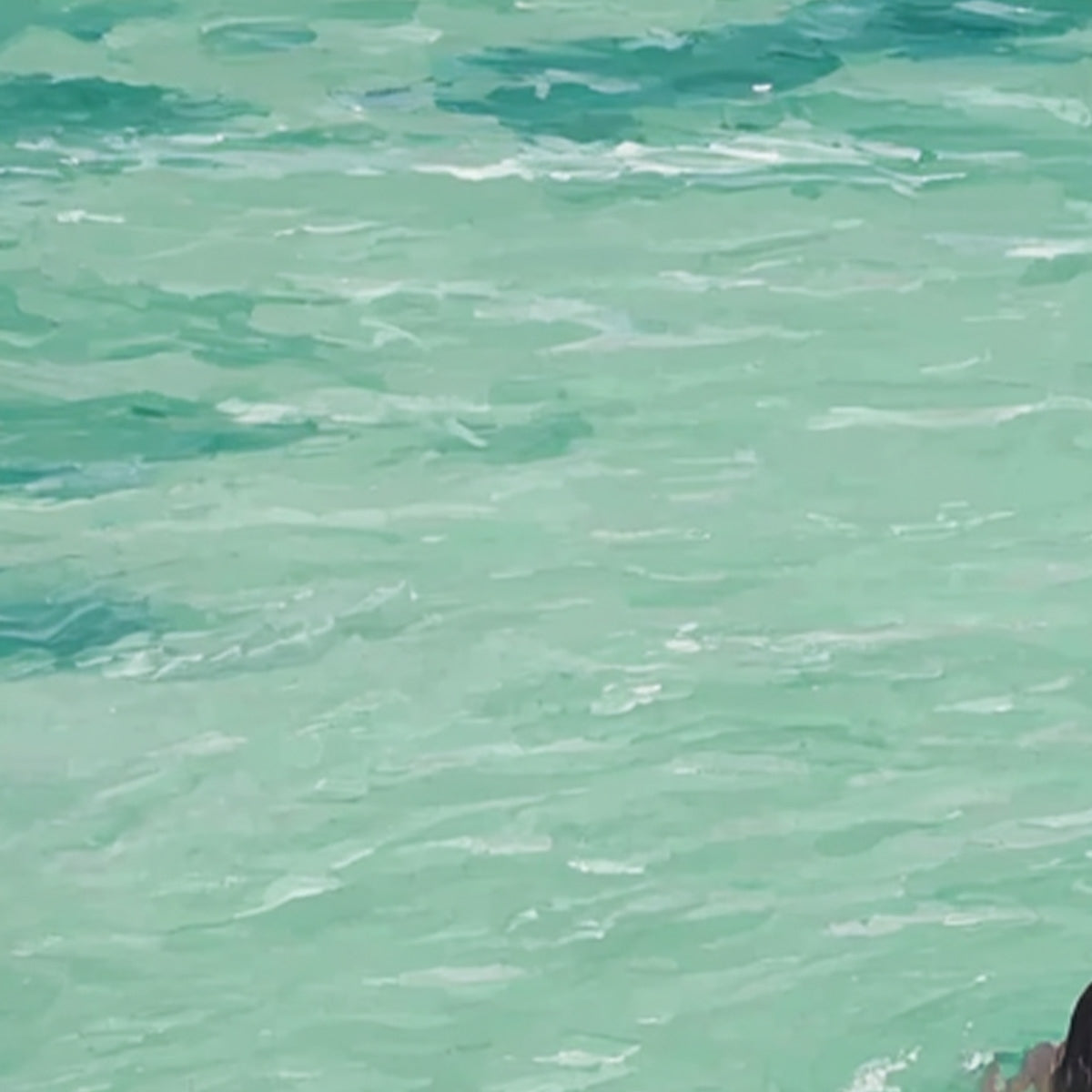 OCEAN EMBRACE: Minimalist Beach Scene Oil Painting - Image 6