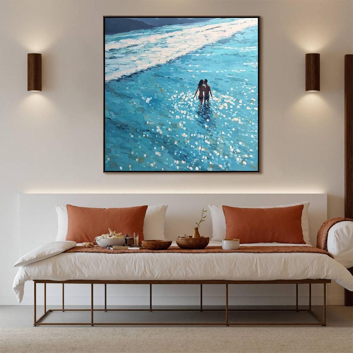 OCEAN EMBRACE: Romantic Beach Scene Oil Painting - Image 4