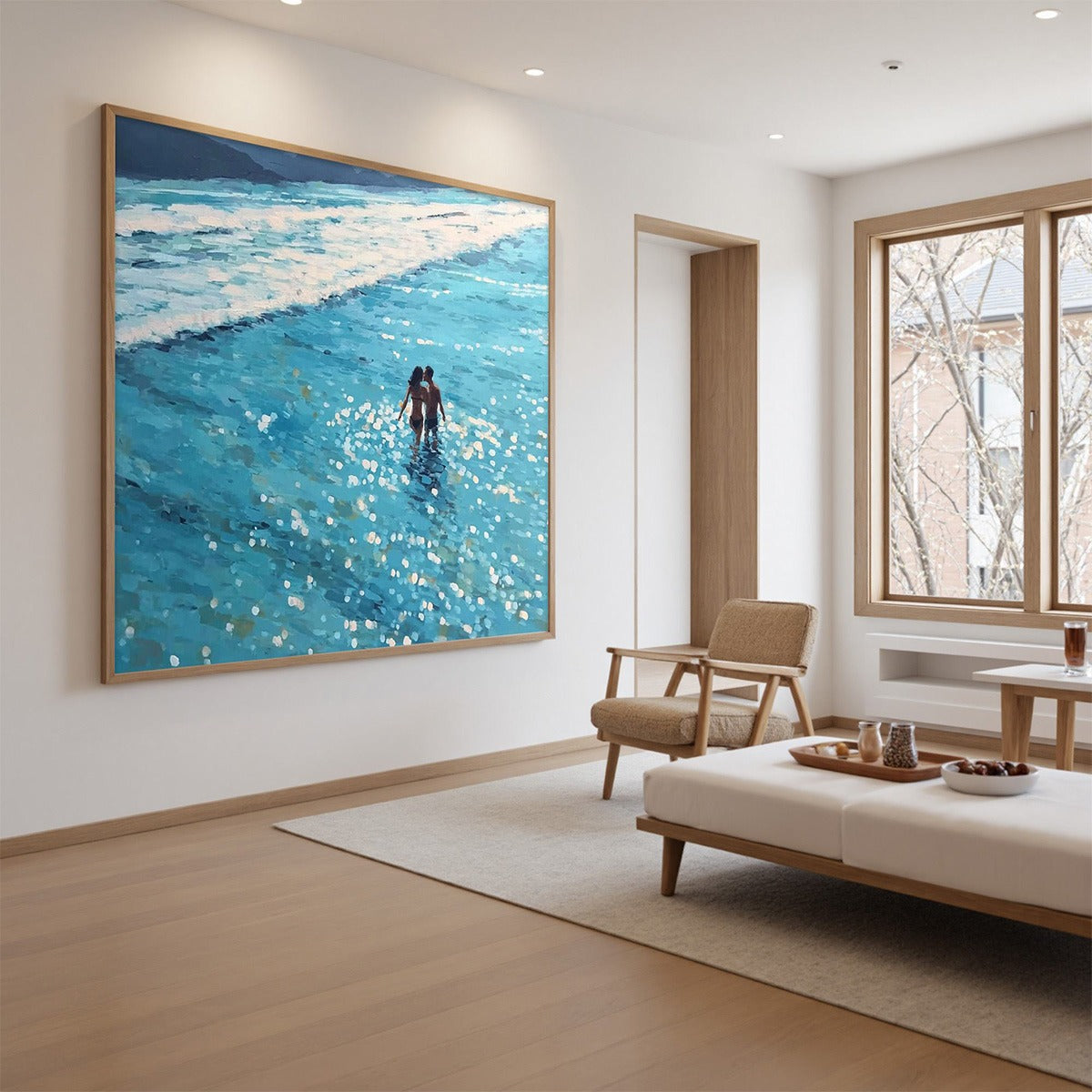 OCEAN EMBRACE: Romantic Beach Scene Oil Painting - Image 3