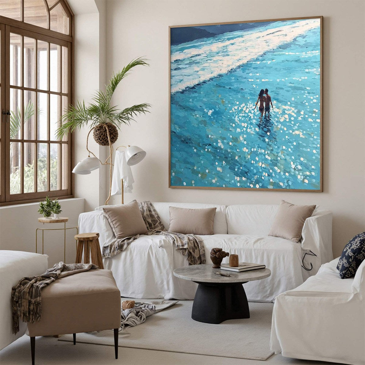 OCEAN EMBRACE: Romantic Beach Scene Oil Painting - Image 5