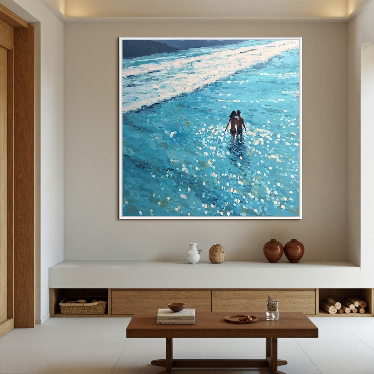 OCEAN EMBRACE: Romantic Beach Scene Oil Painting - Image 2