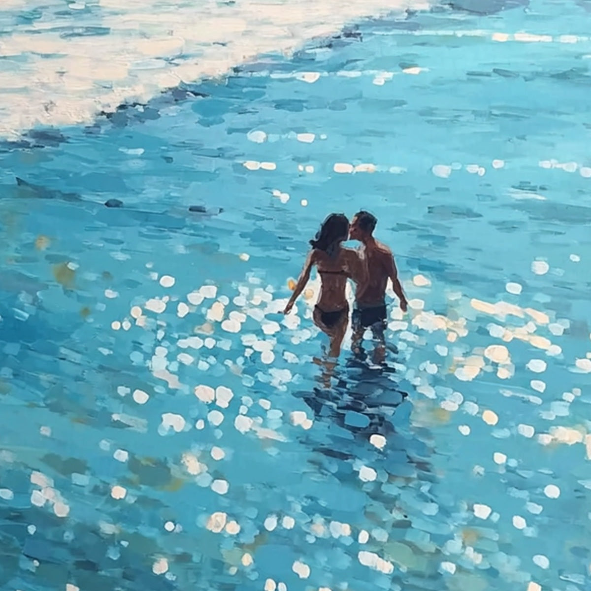 OCEAN EMBRACE: Romantic Beach Scene Oil Painting - Image 8