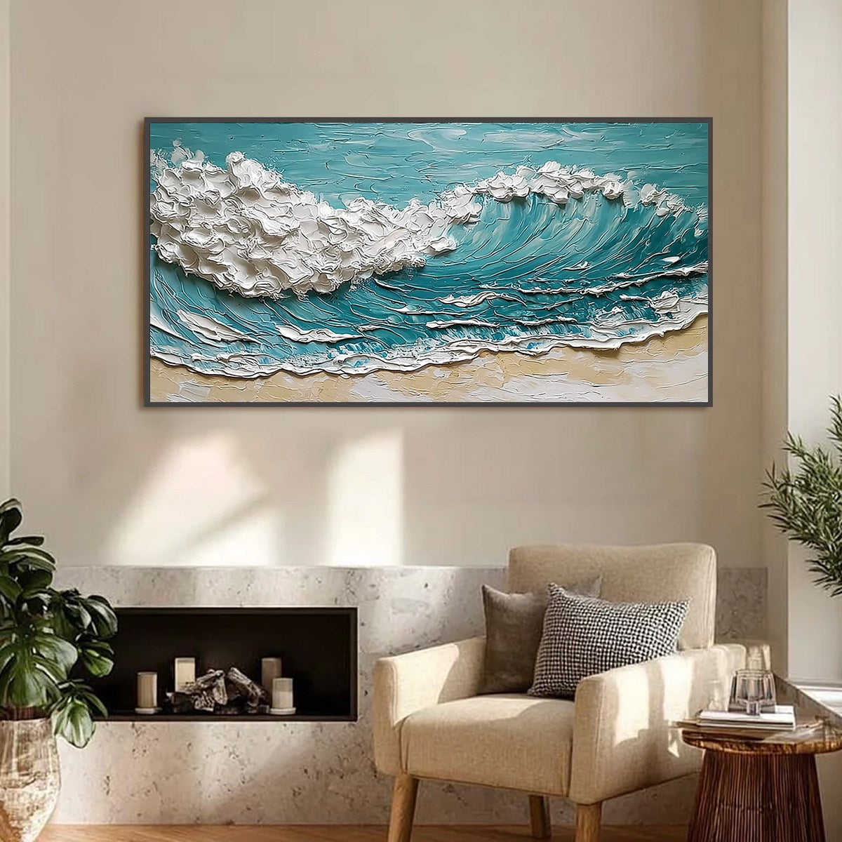 OCEAN'S EMBRACE: Textured Impasto Ocean Wave Painting for Coastal Decor - Image 2