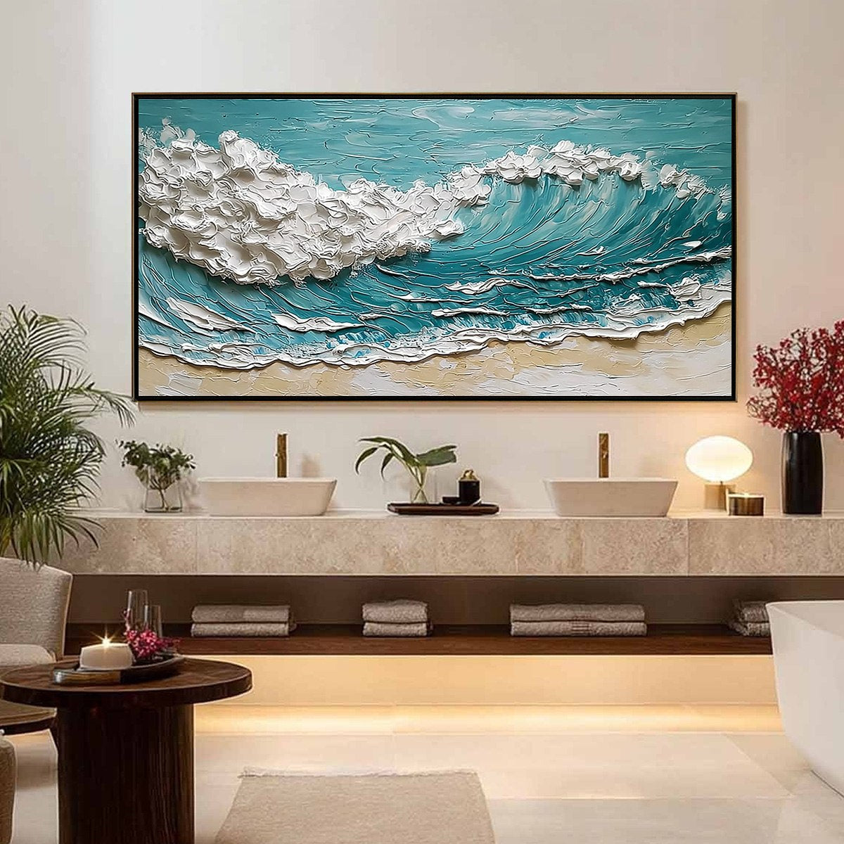 OCEAN'S EMBRACE: Textured Impasto Ocean Wave Painting for Coastal Decor - Image 4