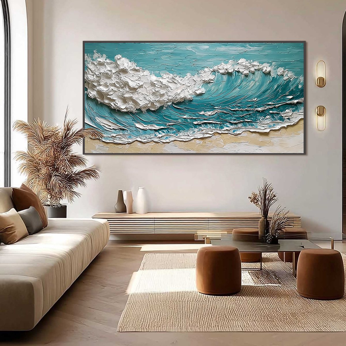 OCEAN'S EMBRACE: Textured Impasto Ocean Wave Painting for Coastal Decor - Image 6