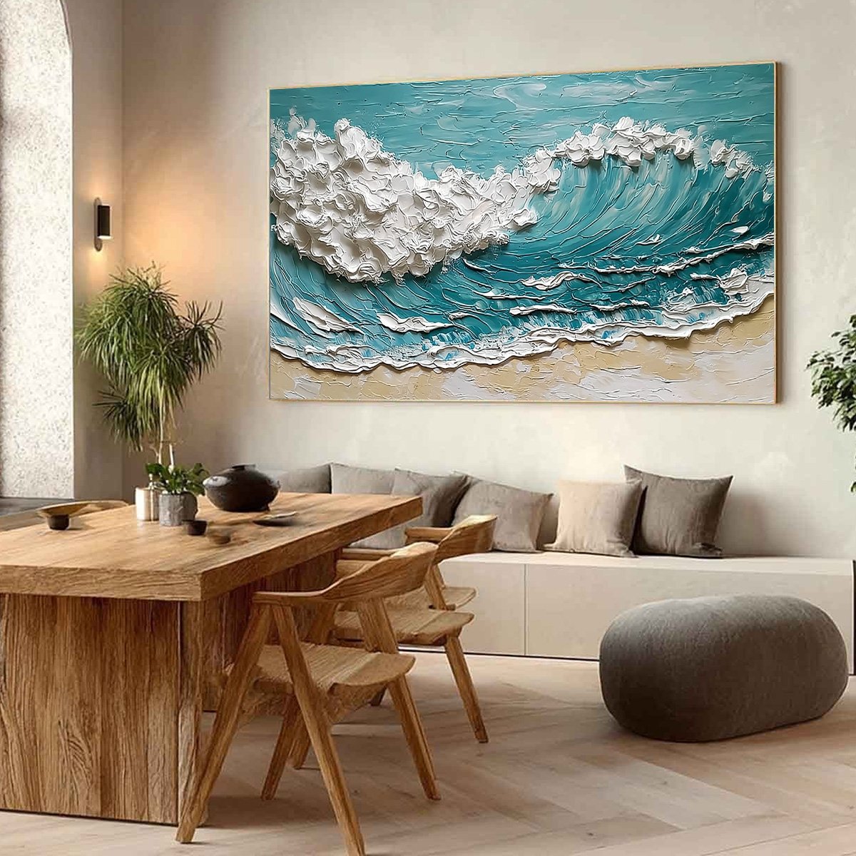OCEAN'S EMBRACE: Textured Impasto Ocean Wave Painting for Coastal Decor - Image 7