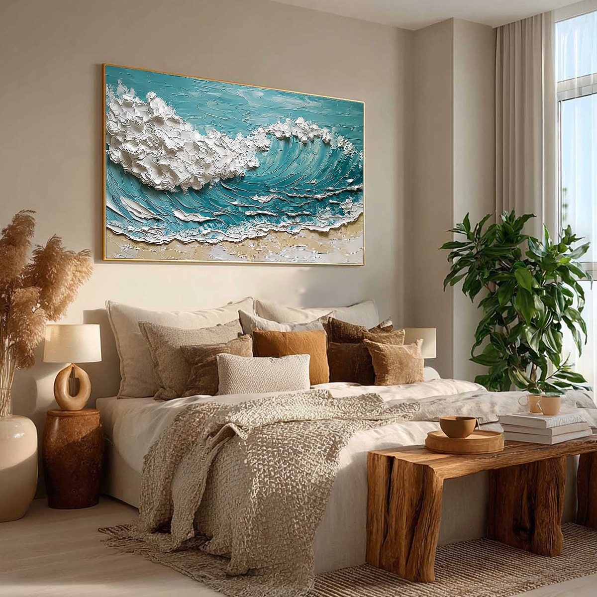 OCEAN'S EMBRACE: Textured Impasto Ocean Wave Painting for Coastal Decor - Image 8