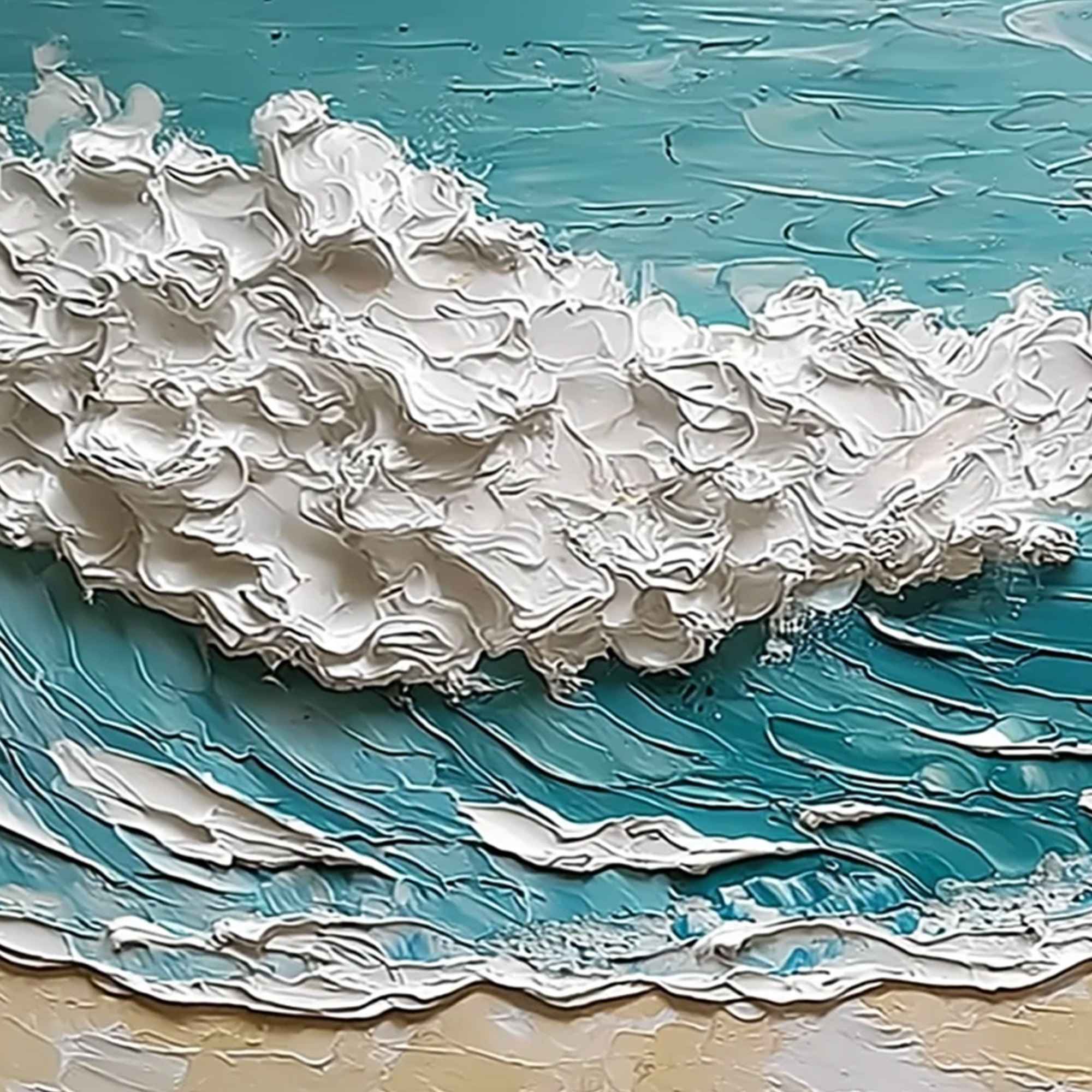 OCEAN'S EMBRACE: Textured Impasto Ocean Wave Painting for Coastal Decor - Image 3