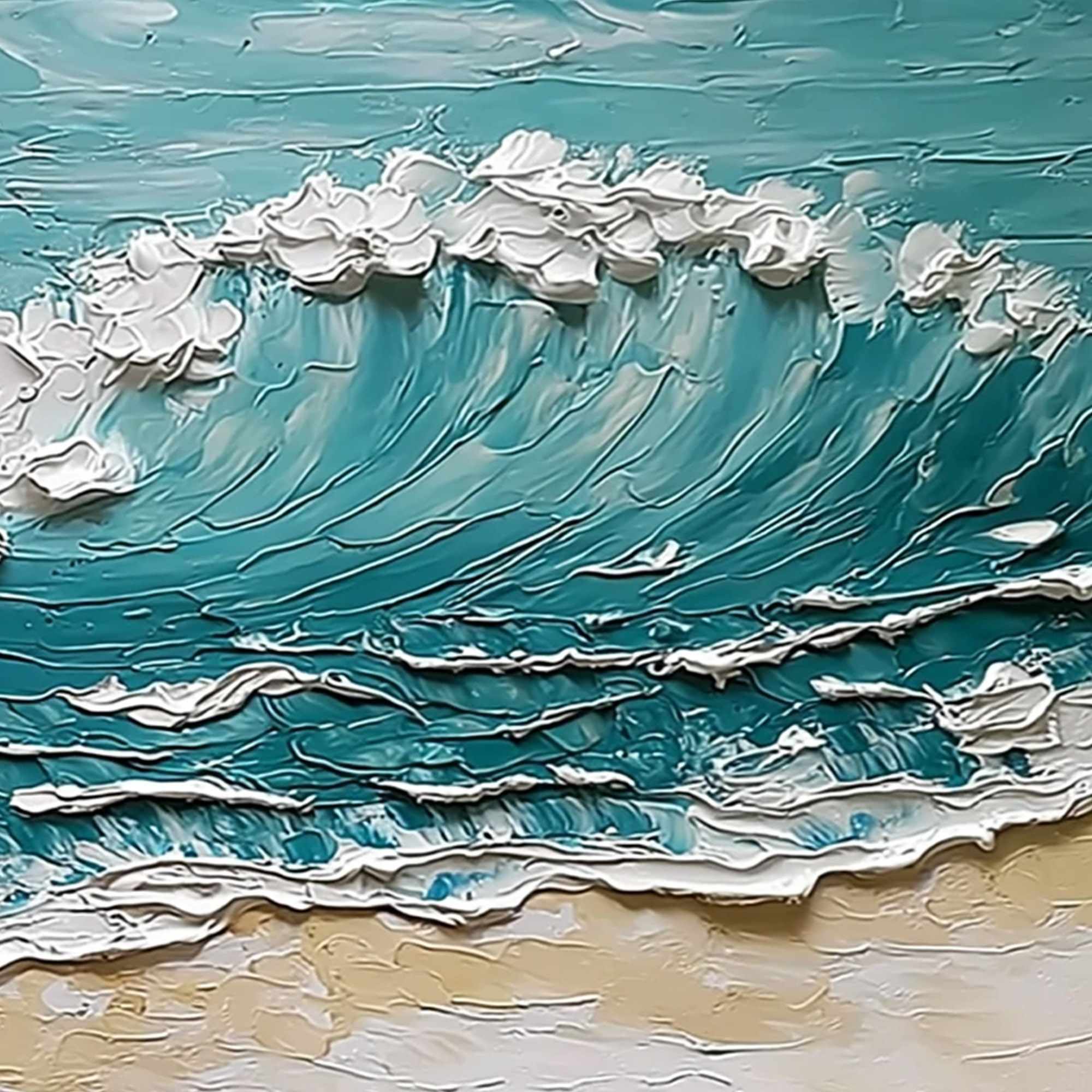 OCEAN'S EMBRACE: Textured Impasto Ocean Wave Painting for Coastal Decor - Image 5