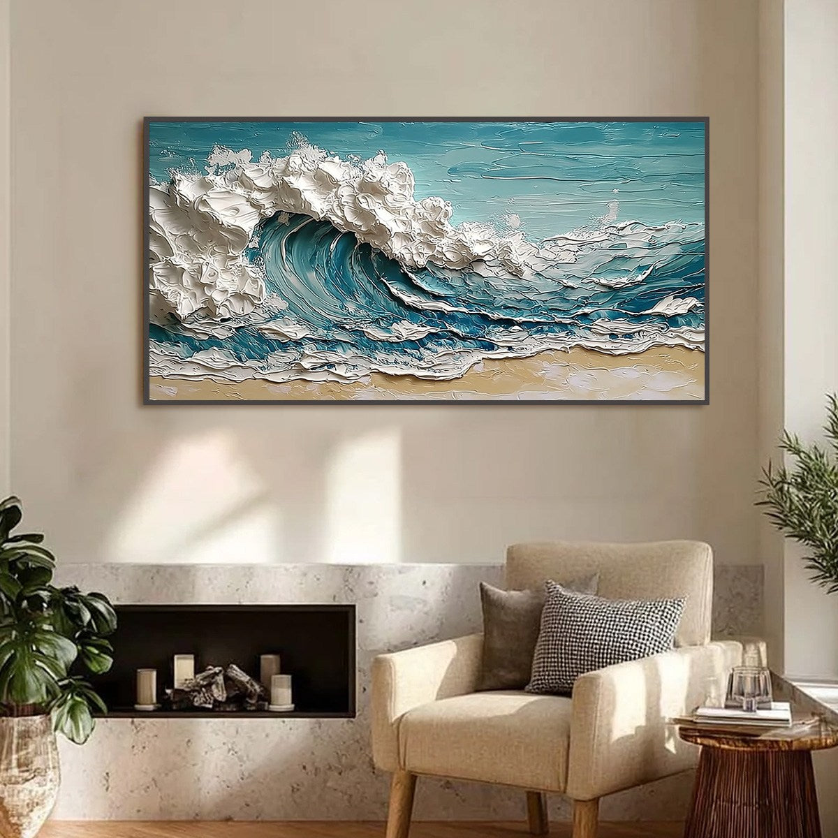 OCEAN'S EMBRACE: Textured Impasto Ocean Wave Painting on Canvas - Image 2
