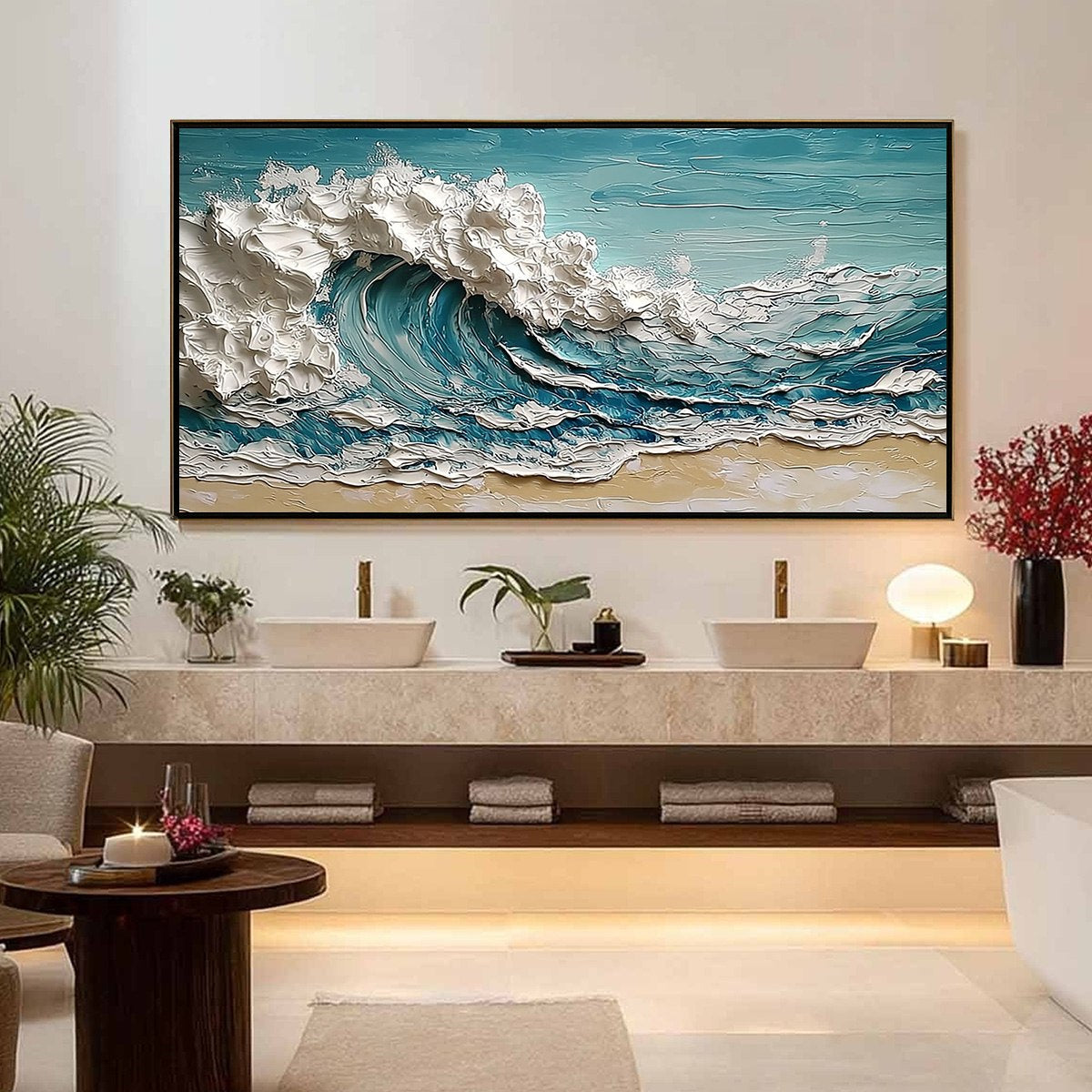 OCEAN'S EMBRACE: Textured Impasto Ocean Wave Painting on Canvas - Image 4