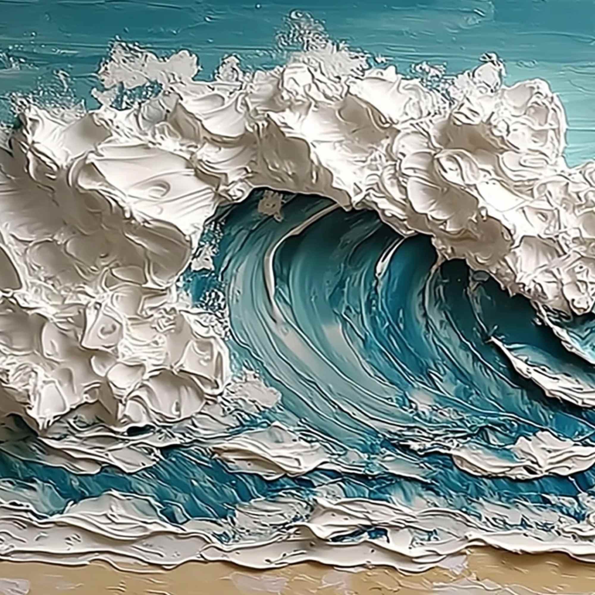 OCEAN'S EMBRACE: Textured Impasto Ocean Wave Painting on Canvas - Image 3