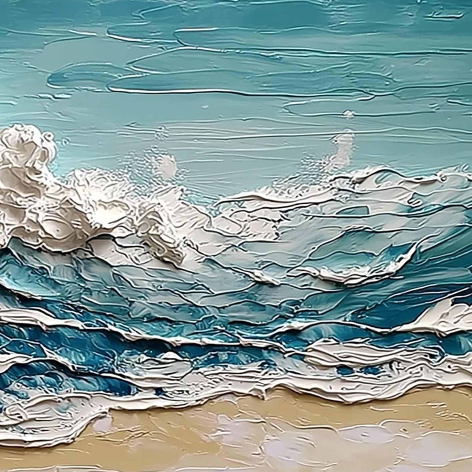 OCEAN'S EMBRACE: Textured Impasto Ocean Wave Painting on Canvas - Image 5