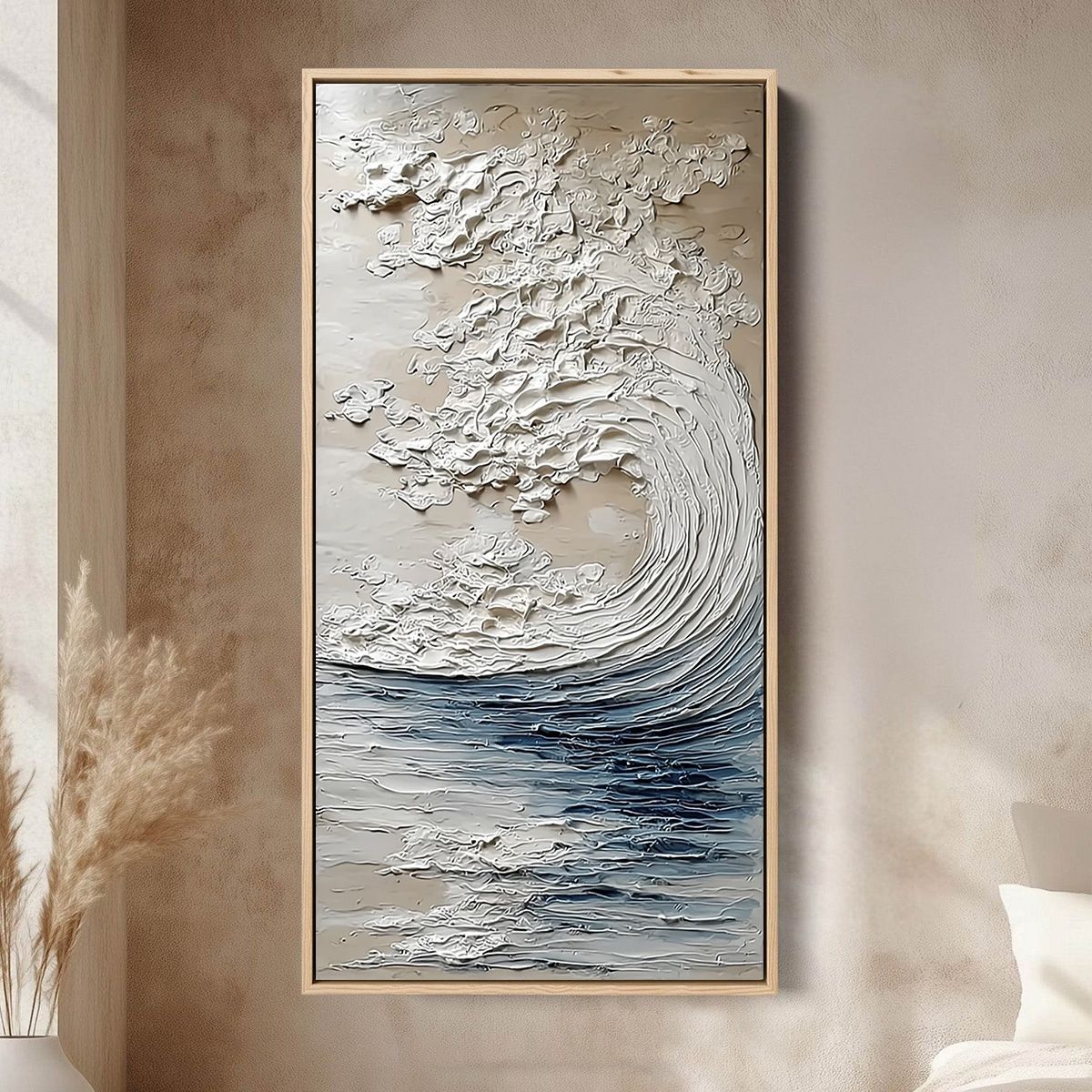 OCEAN'S EMBRACE: Vertical Textured Wabi Sabi Seascape Oil Painting - Image 2