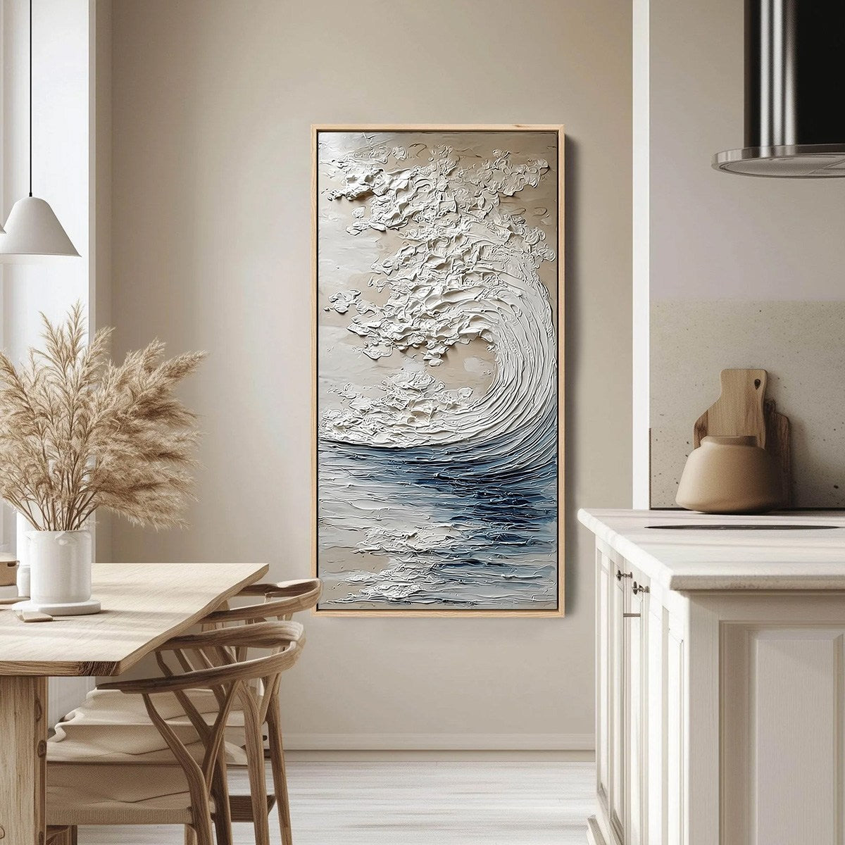 OCEAN'S EMBRACE: Vertical Textured Wabi Sabi Seascape Oil Painting - Image 4