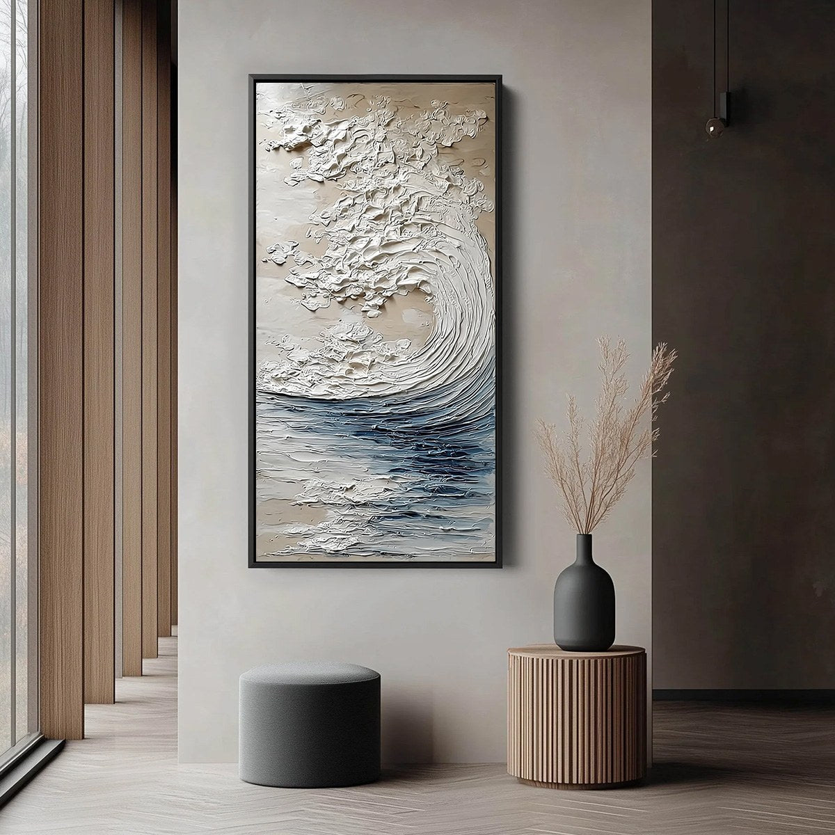 OCEAN'S EMBRACE: Vertical Textured Wabi Sabi Seascape Oil Painting - Image 6