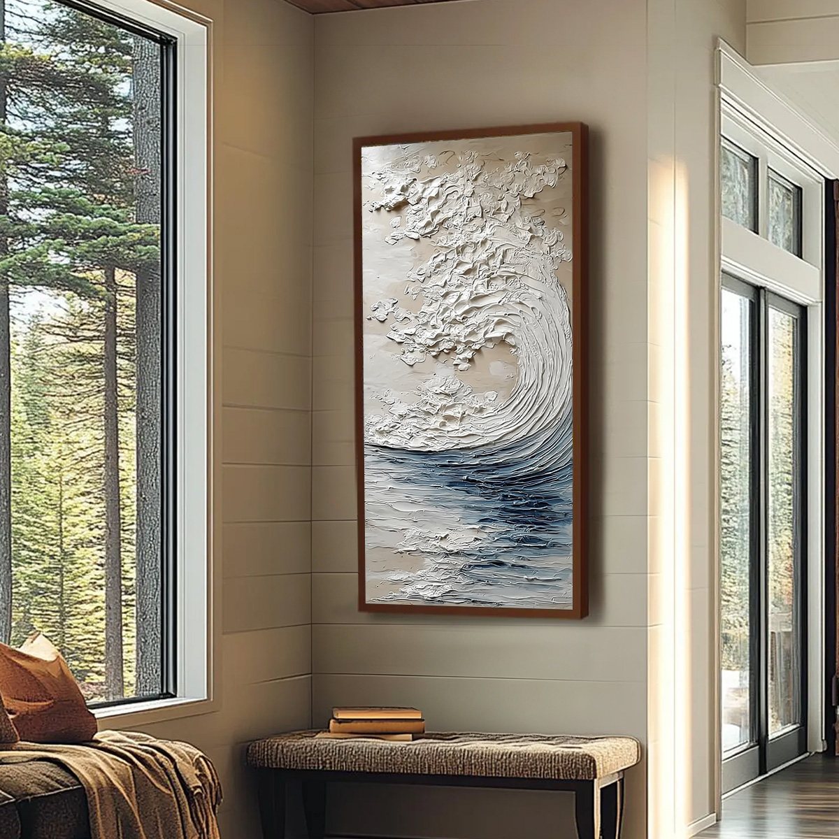 OCEAN'S EMBRACE: Vertical Textured Wabi Sabi Seascape Oil Painting - Image 7