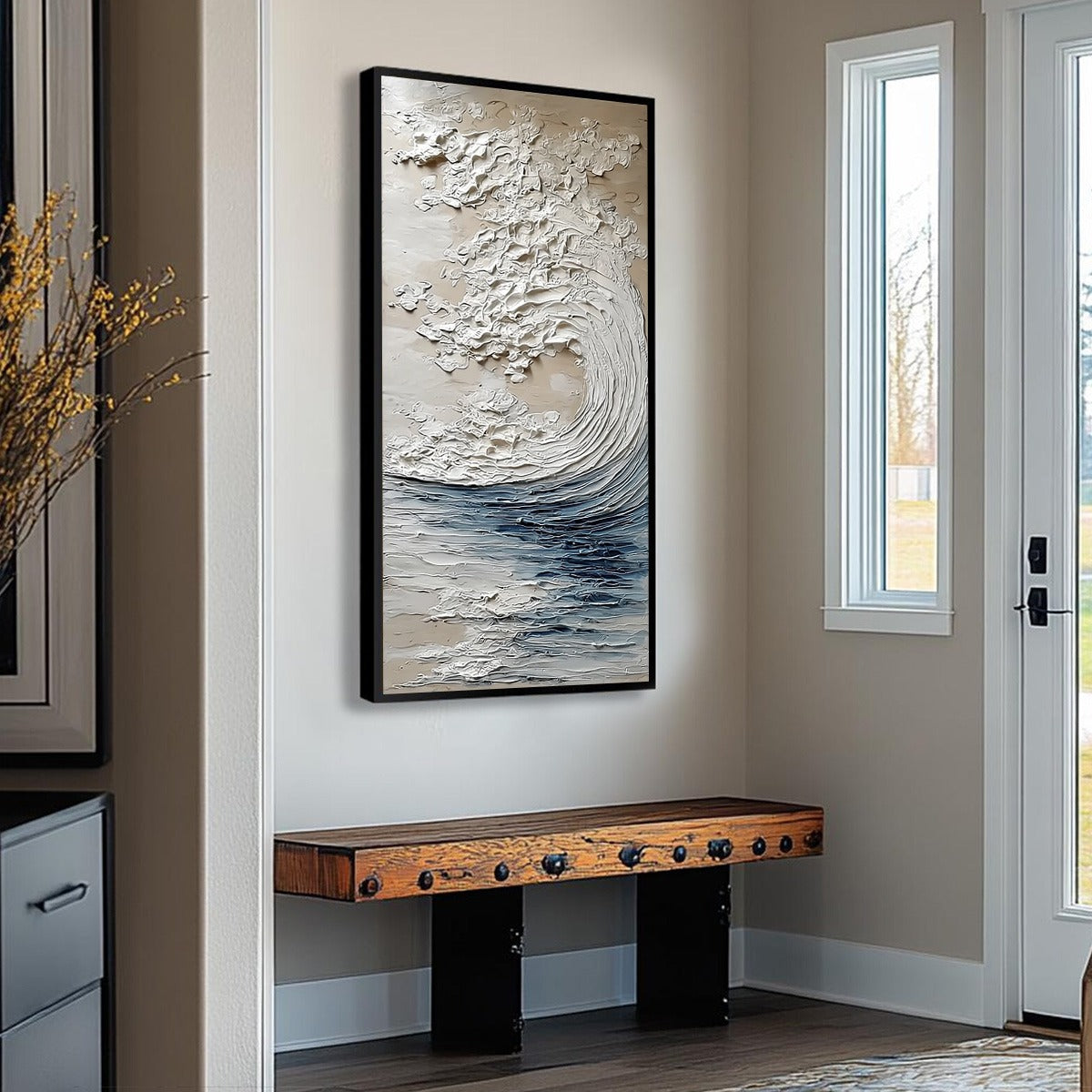 OCEAN'S EMBRACE: Vertical Textured Wabi Sabi Seascape Oil Painting - Image 8