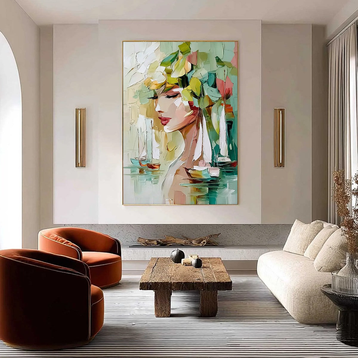 OCEAN'S MUSE: Textured Palette Knife Portrait Painting with Seascape - Image 2