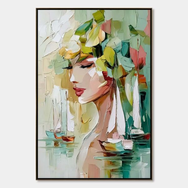 OCEAN'S MUSE: Textured Palette Knife Portrait Painting with Seascape