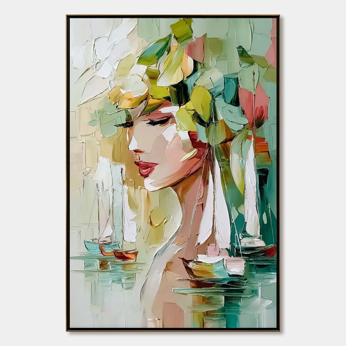 OCEAN'S MUSE: Textured Palette Knife Portrait Painting with Seascape