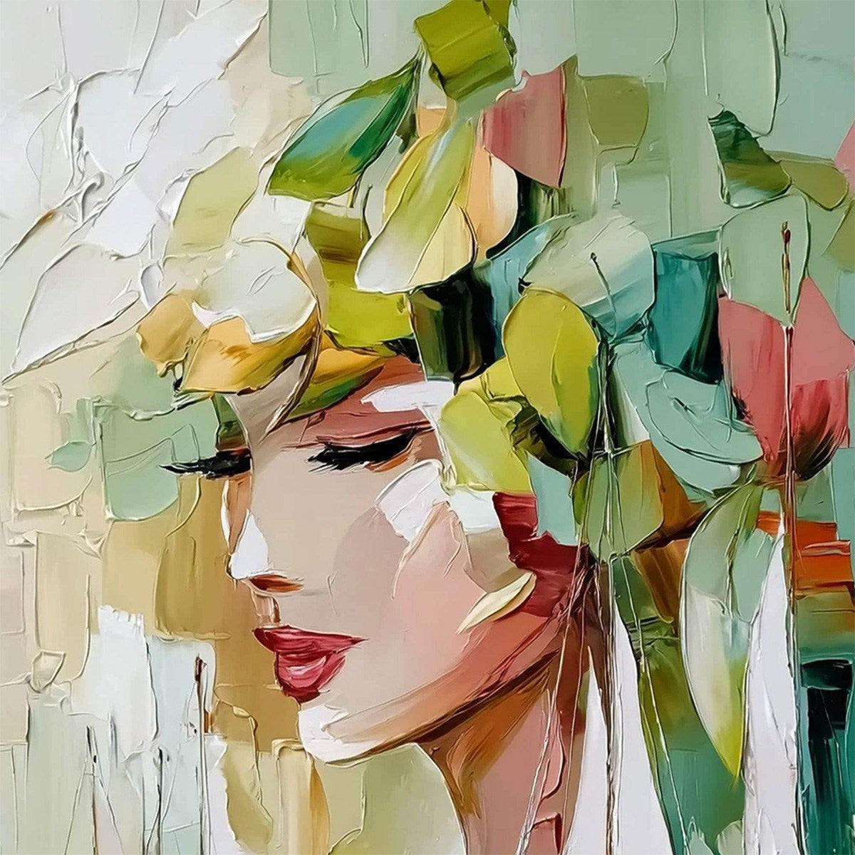 OCEAN'S MUSE: Textured Palette Knife Portrait Painting with Seascape - Image 3