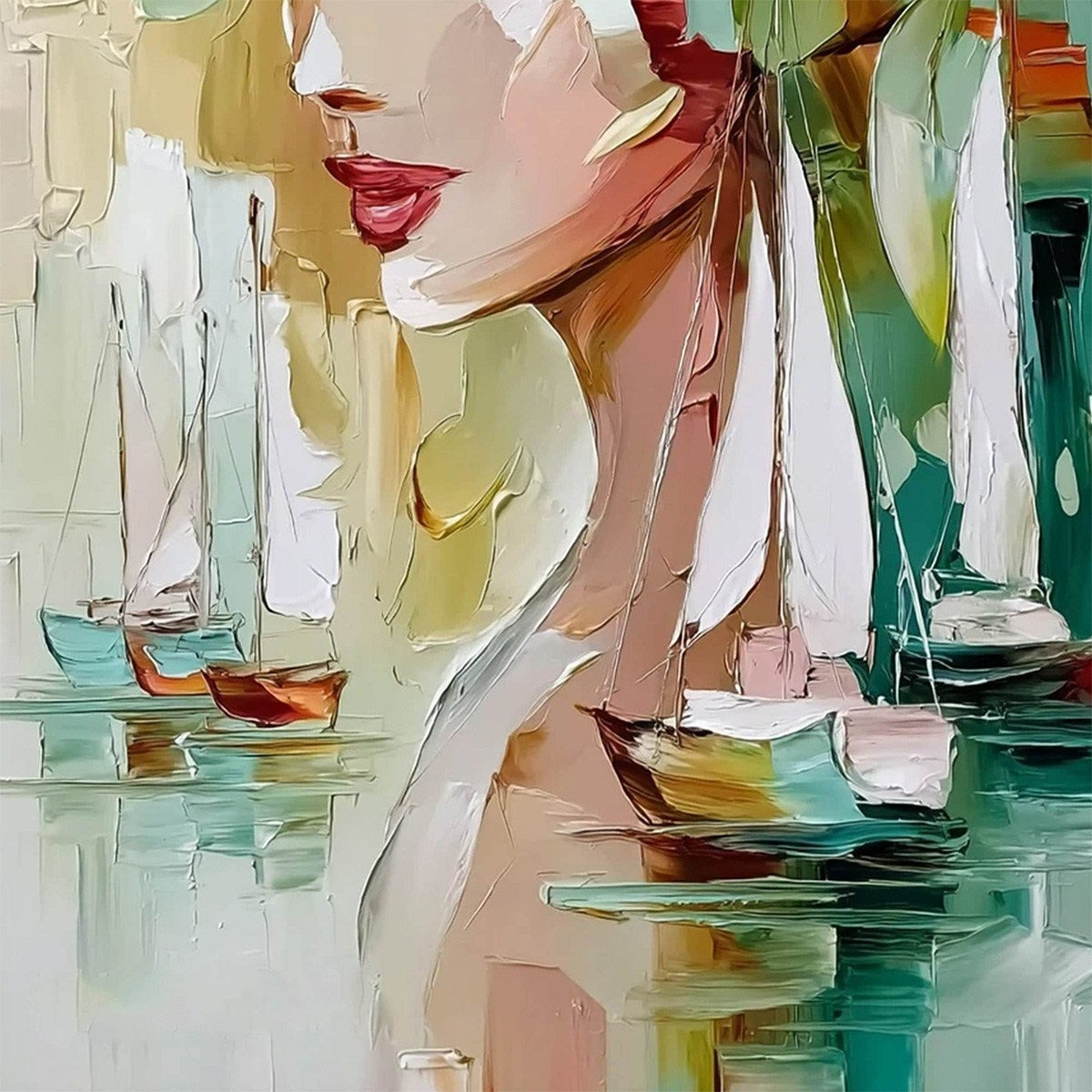 OCEAN'S MUSE: Textured Palette Knife Portrait Painting with Seascape - Image 5
