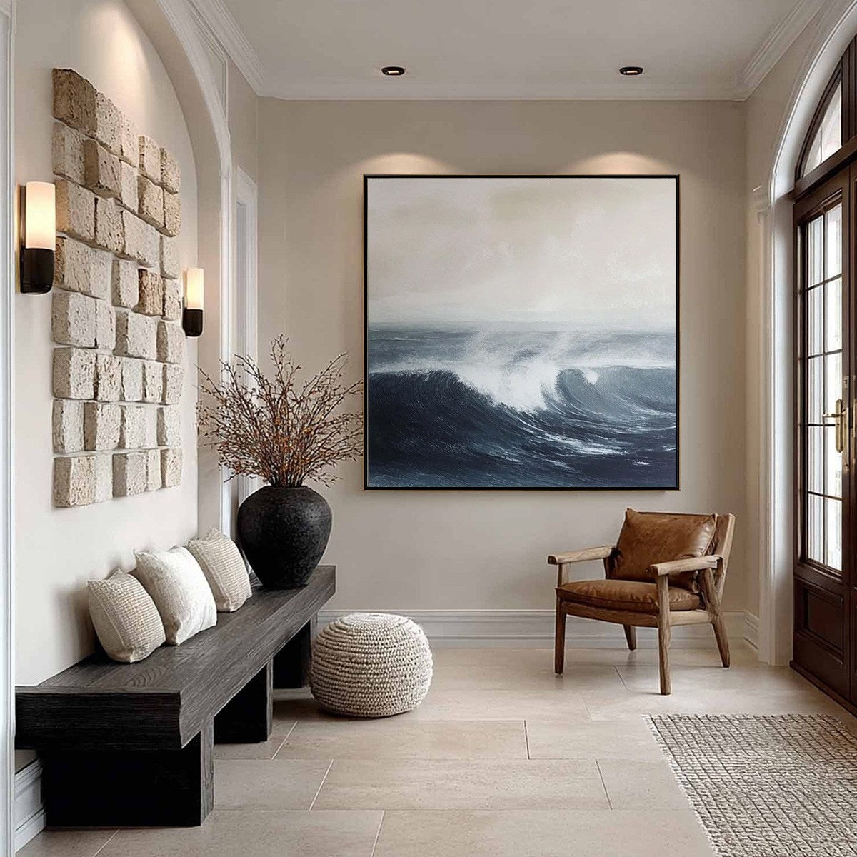 OCEAN'S EMBRACE: Atmospheric Coastal Seascape Oil Painting - Image 7