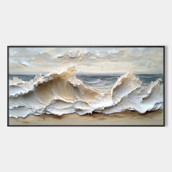 OCEAN'S EMBRACE: Textured Impasto Coastal Wave Oil Painting