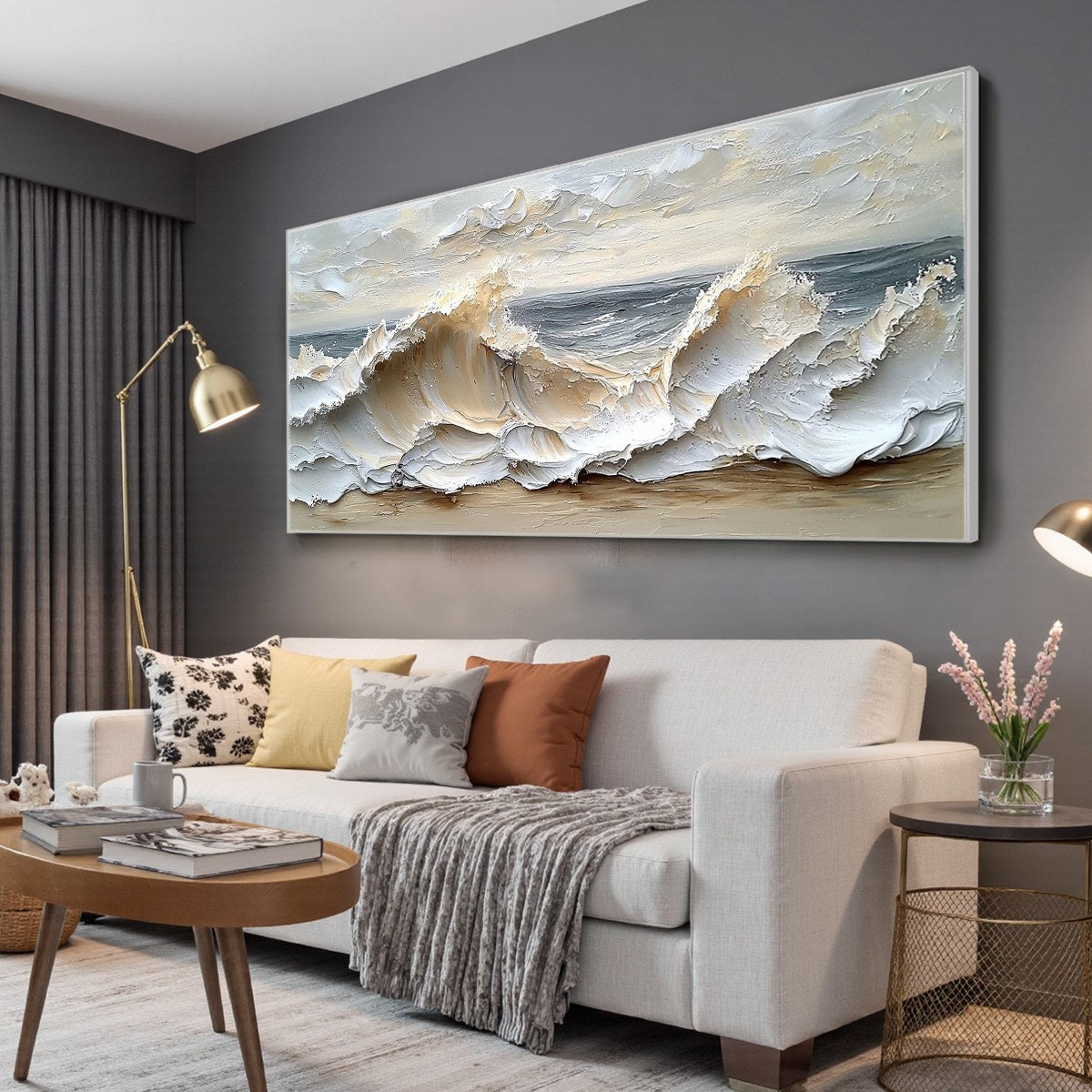 OCEAN'S EMBRACE: Textured Impasto Coastal Wave Oil Painting - Image 4